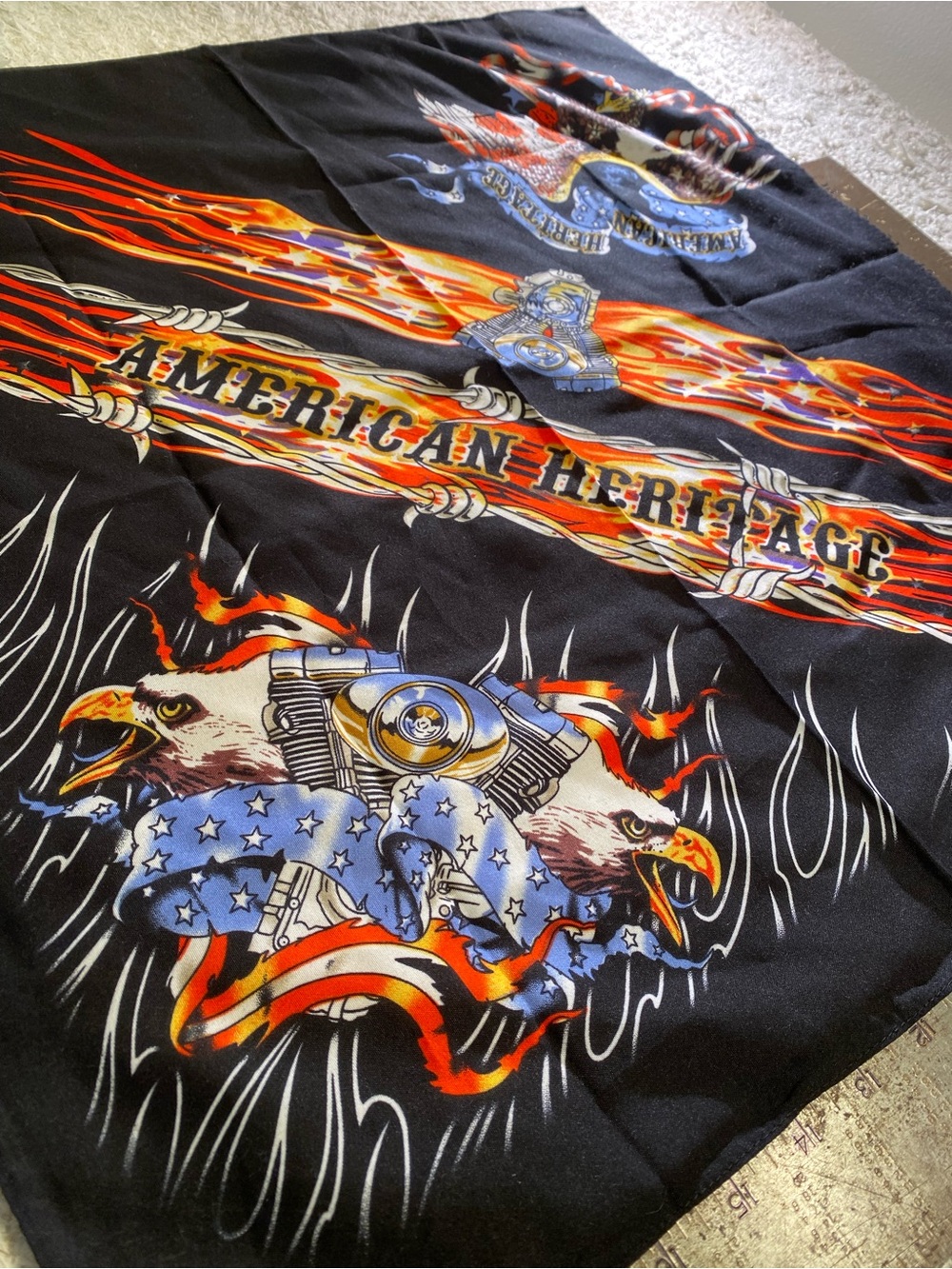 Black American Heritage Graphic Bandana with Eagle & Flame Design